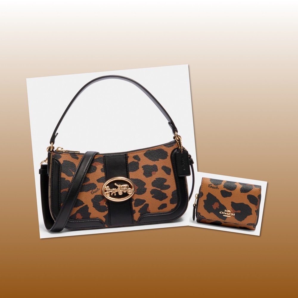Coach Georgie and Trifold Wallet Leopard Print